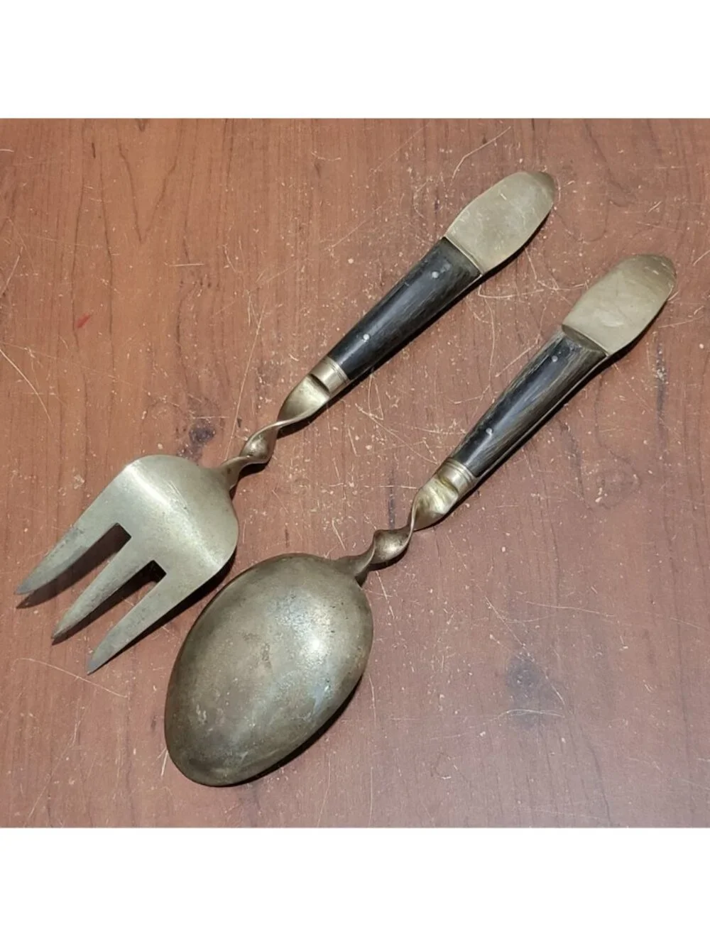 VTG Flatware Salad Servers Brass Bronze Thai Dancer Buddha Motif Stamped S Thail